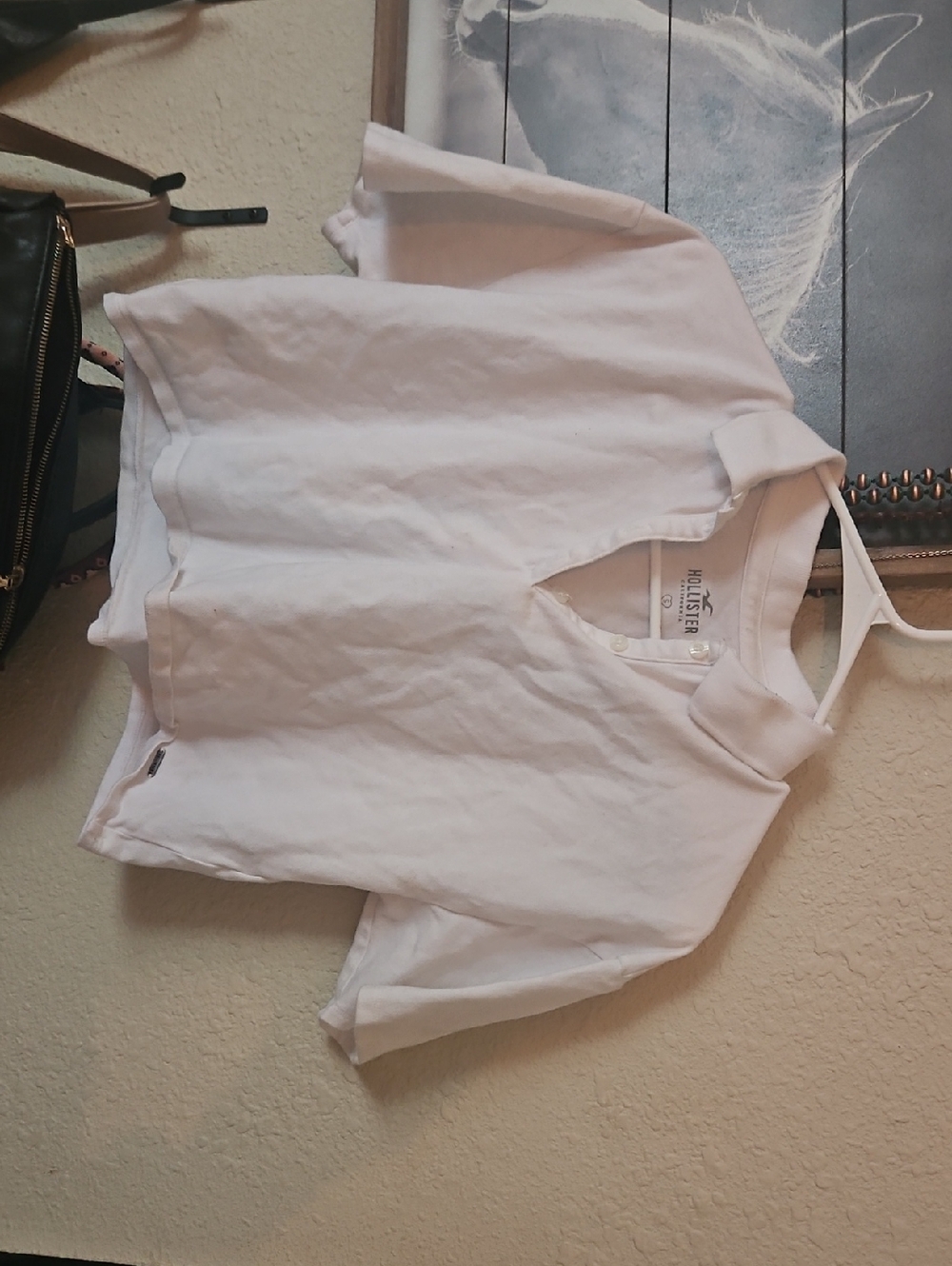 Hollister White Short-Sleeve Henley Polo